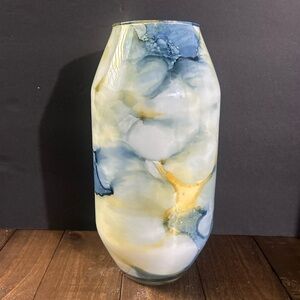 Murano Style Franco Handblown Cloud Swirl Marble Cloud Glass Vase 10" Tall